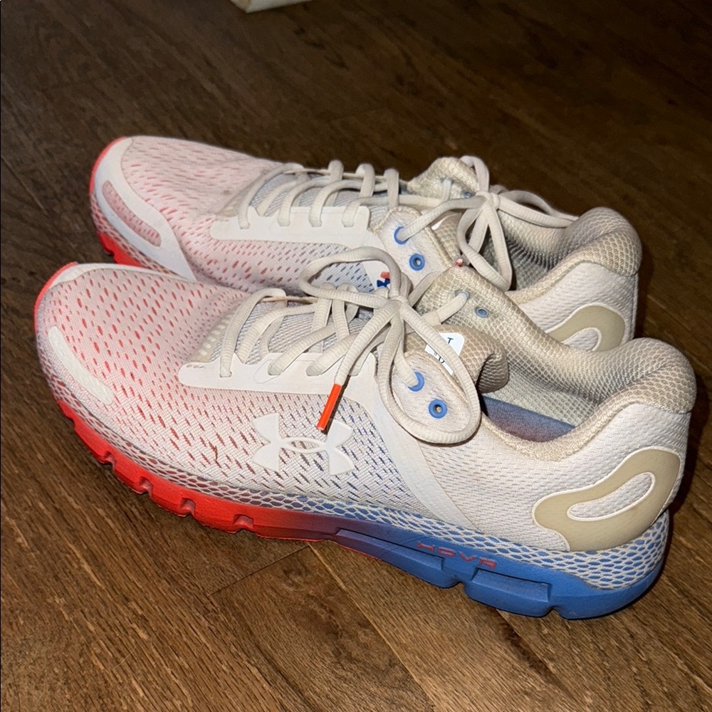 Under Armour White and Red Athletic Shoes with Knit Design